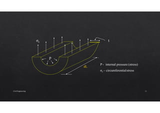 P - internal pressure (stress)
σc – circumferentialstress
dL
σc
p
t
Civil Engineering 11
 
