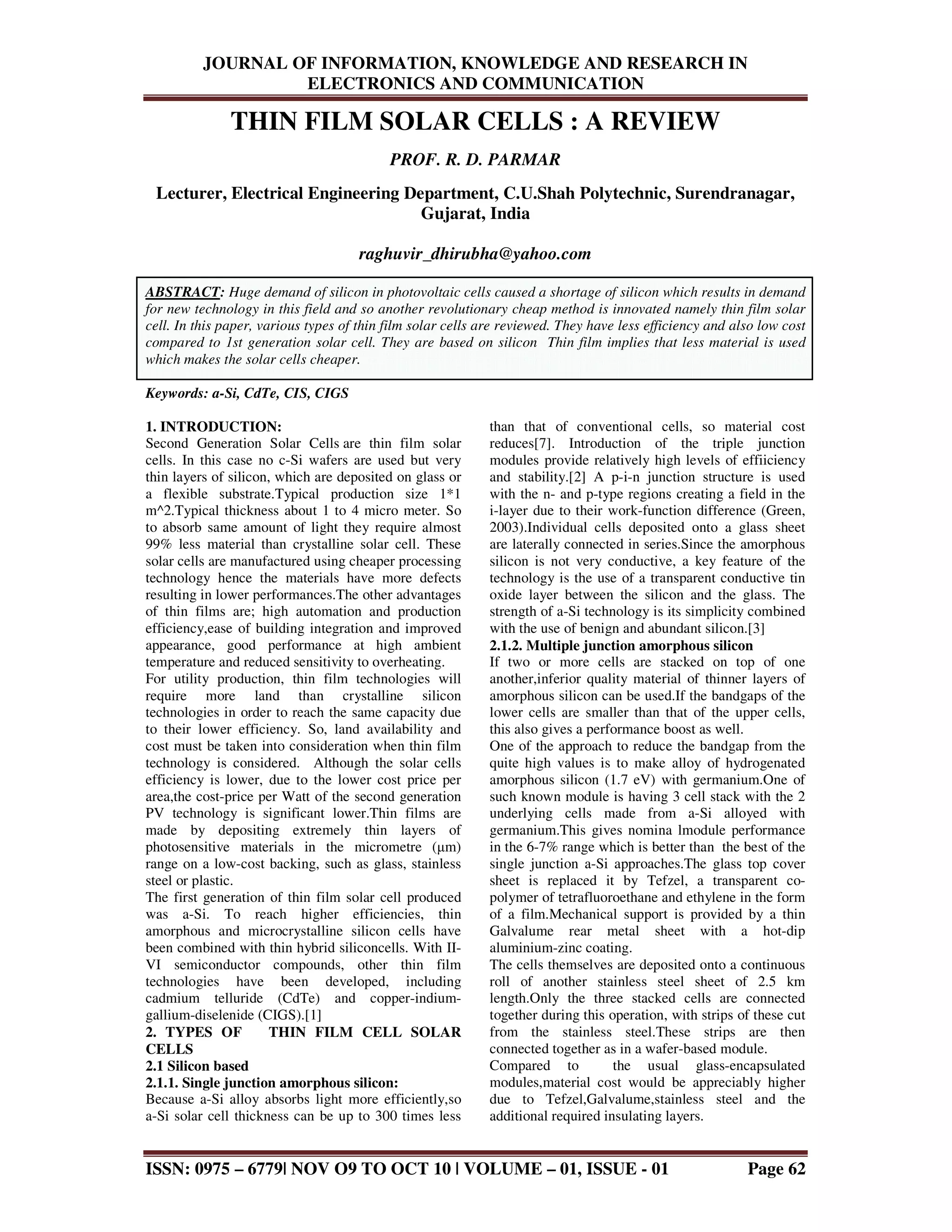 Thin film solar cells a review | PDF