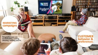 Thingalytics apps are
revolutionizing cooking,
cleaning, washing and TV…
CUSTOMER	
  
behavior	
  &	
  
preferences	
  
	
  
MARKETING	
  
campaigns	
  
 