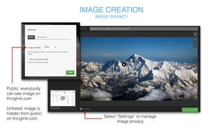 IMAGE CREATION
FULLY CONTROL HOW YOUR IMAGE DISPLAYS WHILE EMBEDDED
Click “MY MEDIA
SETTINGS” tab
Click Menu to reveal
drop down, then
select “SETTINGS” to
view your
account settings
As a business user, we recommend
that you untick all of the
Professional boxes
 