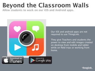 ThingLink Images
Rich text and customization options available 
ThingLink offers a set of
tools to customize the
look and feel of icons,
popups, and text overlay
so you can easily create a
unique design for your
class.
 
