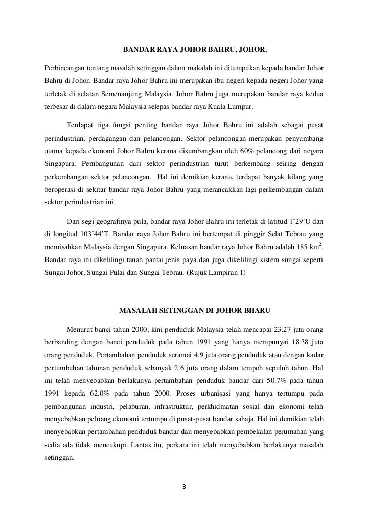 Masalah Setinggan Bandar Johor Bahru