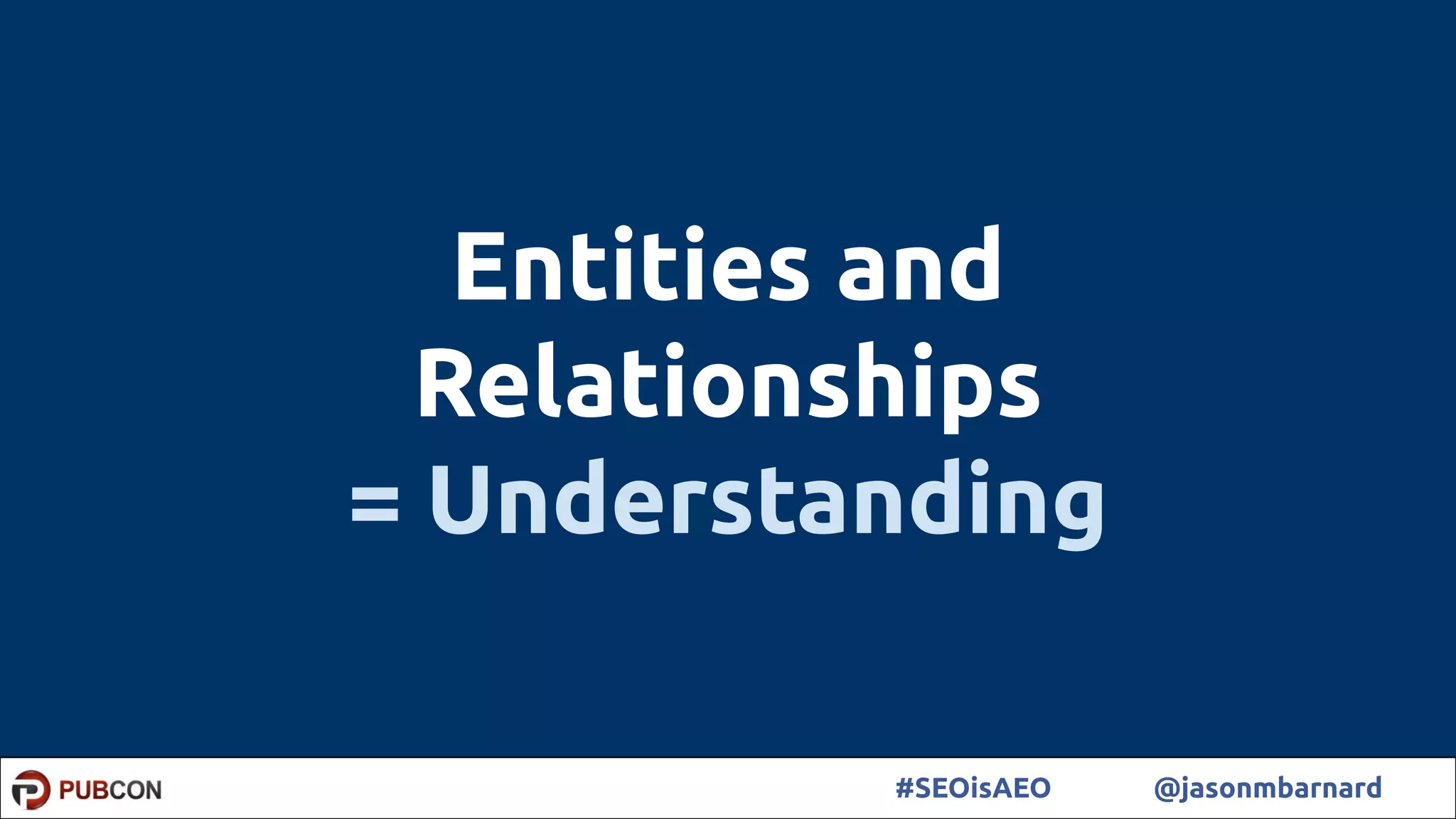 11#SEOisAEO @jasonmbarnard
Entities and
Relationships
= Understanding
 