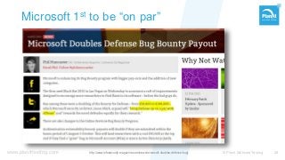 www.planittesting.com
Microsoft 1st to be “on par”
© Planit Software Testing 28http://www.infosecurity-magazine.com/news/microsoft-doubles-defense-bug/
 