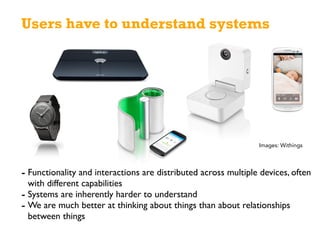 Users have to understand systems
- Functionality and interactions are distributed across multiple devices, often
with diff...
