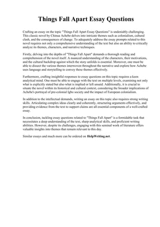 Things Fall Apart Essay Questions | PDF