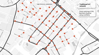 Wuh
Co
Juli
Traditional IoT
network
Smart parking in the
Northern Quarter
using 2.4/5GHz
 