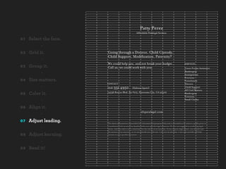 Pa Perez
                                                         Aﬀordable Paralegal Services

01   Select the face.
           -
02   Grid it.           Going through a Divorce, Child Custody,
                        Child Support, Modiﬁcation, Paternity?
           -
                        We could help you, and not break your budget.                                             SERVICES
03   Group it.          Call us, we could work with you.                                                          Court Forms Assistance
                                                                                                                  Bankruptcy
           -                                                                                                      Immigration
                                                                                                                  Evictions
04   Size matters.                                                                                                Foreclosure
                        CONTACT                                                                                   Divorce
           -            (818) 331     4950          (Hablamos Español)                                            Child Support
                                                                                                                  All Civil Matters
05   Color it.          14536 Roscoe Blvd. Ste #215, Panorama City, CA 91402                                      Bankruptcy
                                                                                                                  Evictions
           -                                                                                                      Small Claims


06   Align it.
                                                               sfvparalegal.com
           -
07   Adjust leading.    The above information is provided for informational purposes only and is intended to be used as a guide prior to

           -            consultation with an attorney familiar with your speciﬁc legal situation. We are not engaged in rendering legal
                        advice, and this add is not a substitute for the advice of an attorney. If you require legal advice, you should seek
                        the services of an attorney. or we can provide you with one. I am not an attorney. I can only provide self help
08   Adjust kerning.    services at your speciﬁc direction.


           -
09   Read it!
 