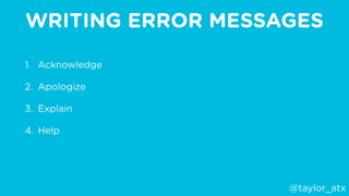 ERROR MESSAGE SEO
• If users get an error message often, put the exact text in your
docs
• You can also edit StackOverﬂow ...