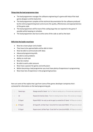 Things that the lead programmer does | PDF