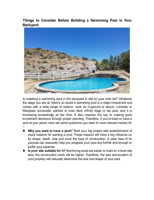Things To Consider Before Building A Swimming Pool In Your