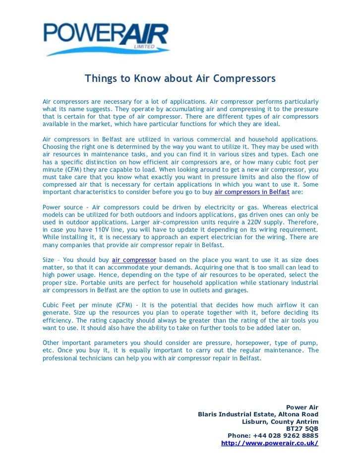 Things to Know about Air Compressors