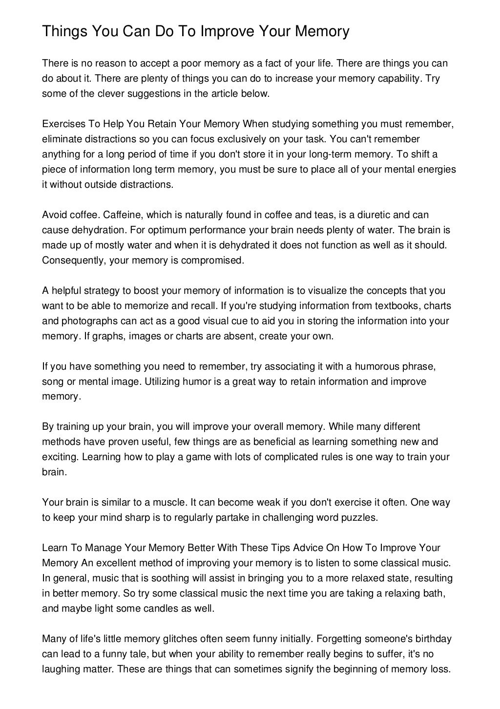 Things You Can Do To Improve Your Memory