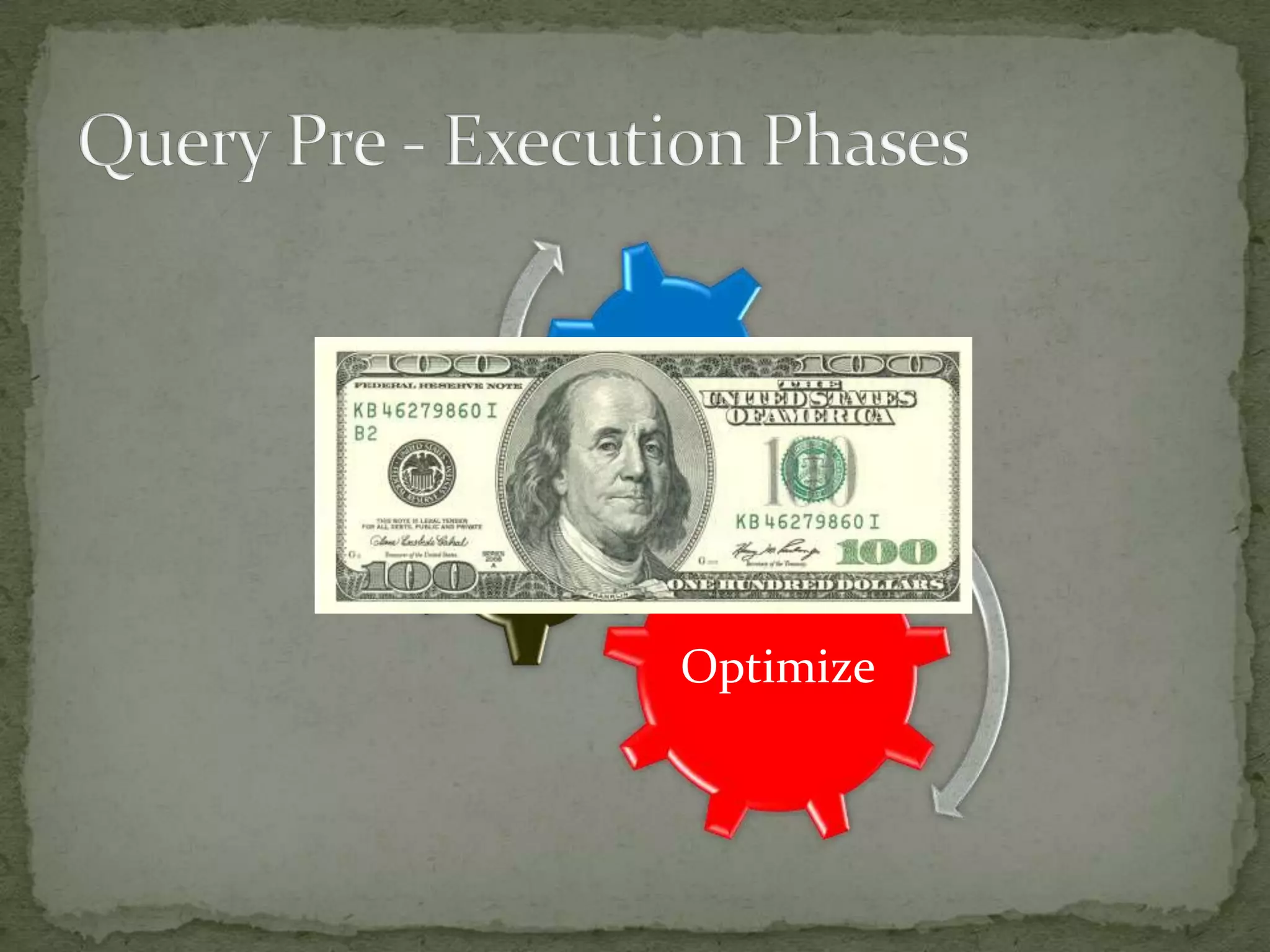 Parse


Bind

          Optimize
 