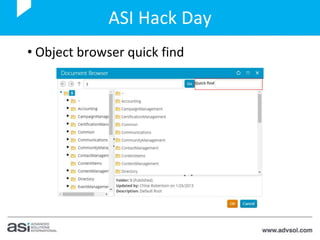 ASI Hack Day
• Interaction log - resend and dowload
 