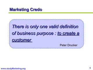 5www.studyMarketing.org
Marketing CredoMarketing Credo
There is only one valid definitionThere is only one valid definitio...