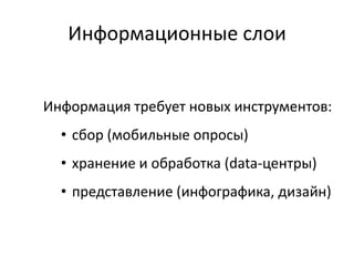 Информационные слоиИнформация требует новых инструментов:сбор (мобильные опросы)