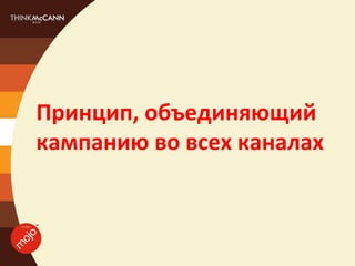 Принцип, объединяющий
кампанию во всех каналах
 