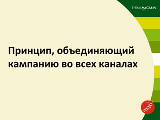 Принцип, объединяющий
кампанию во всех каналах
 