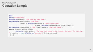 Operation Sample
15
MicroProfile OpenAPI
 
