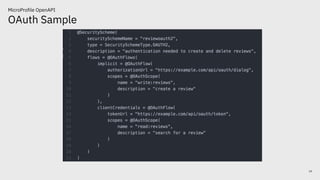 OAuth Sample
19
MicroProfile OpenAPI
 