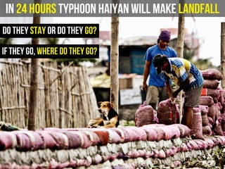 In 24 hours Typhoon Haiyan will make landfall
do they stay or do they go?
if they go, where do they go?
 