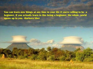 You can learn new things at any time in your life if you're willing to be  a beginner. If you actually learn to like being a beginner, the whole  world opens up to you. -Barbara Sher