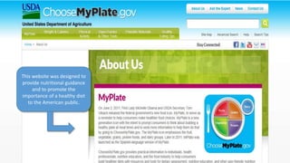 This website was designed to
provide nutritional guidance
and to promote the
importance of a healthy diet
to the American public.
 