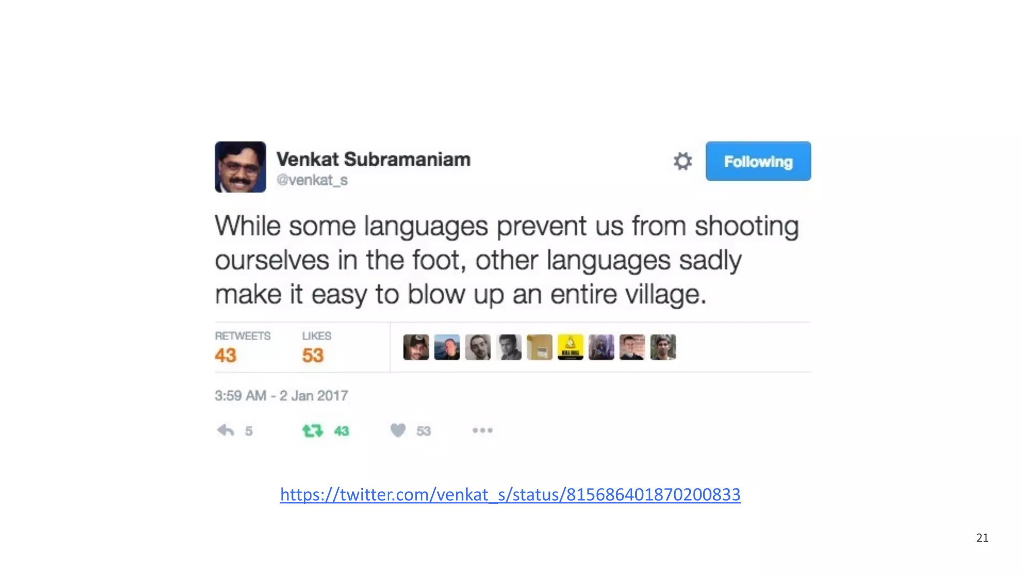 21
https://twitter.com/venkat_s/status/815686401870200833
 