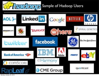 Sample of Hadoop Users
Monday, October 25, 2010
 