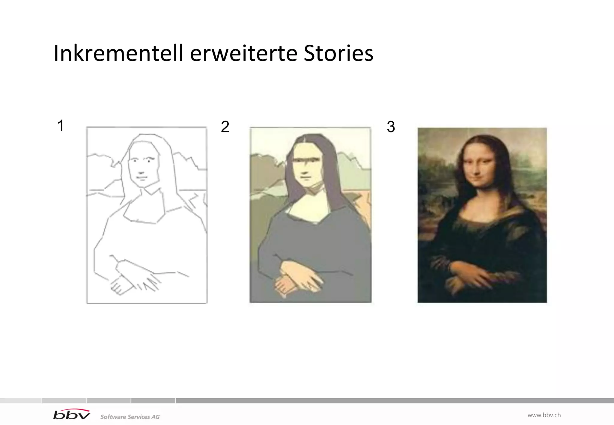 Inkrementell erweiterte Stories

1               2                 3




                                      www.bbv.ch
 