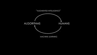 “AUGMENTED INTELLIGENCE”




ALGORITHMS                   HUMANS



          MACHINE LEARNING
 
