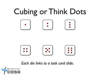 Cubing or Think Dots




                          Each die links to a task card slide.
William Dolton LLC 2012
 