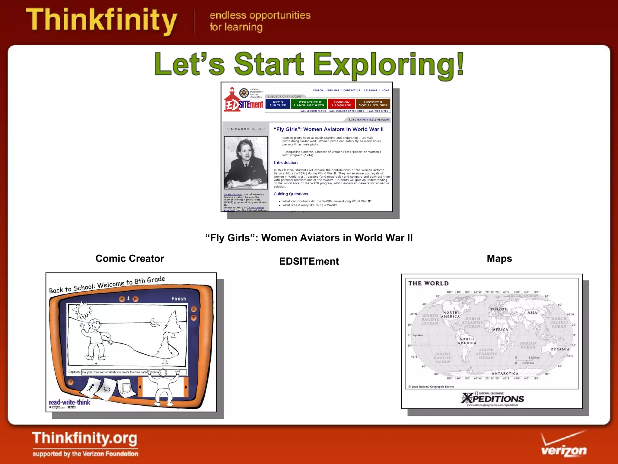 Comic Creator  ReadWriteThink “ Fly Girls”: Women Aviators in World War II EDSITEment Maps Xpeditions 