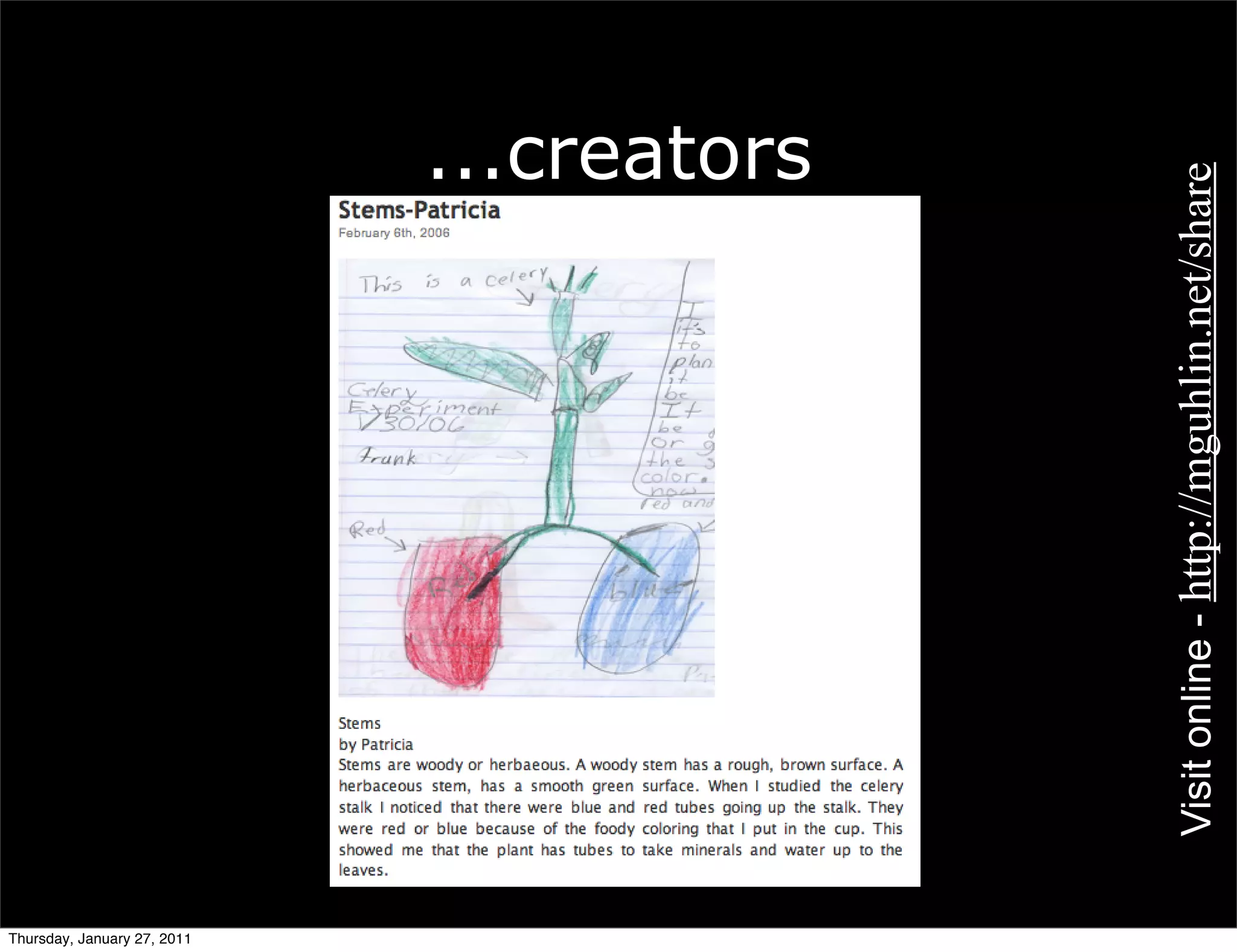 Thursday, January 27, 2011
                                                                  ...creators




                             Visit online - http://mguhlin.net/share
 
