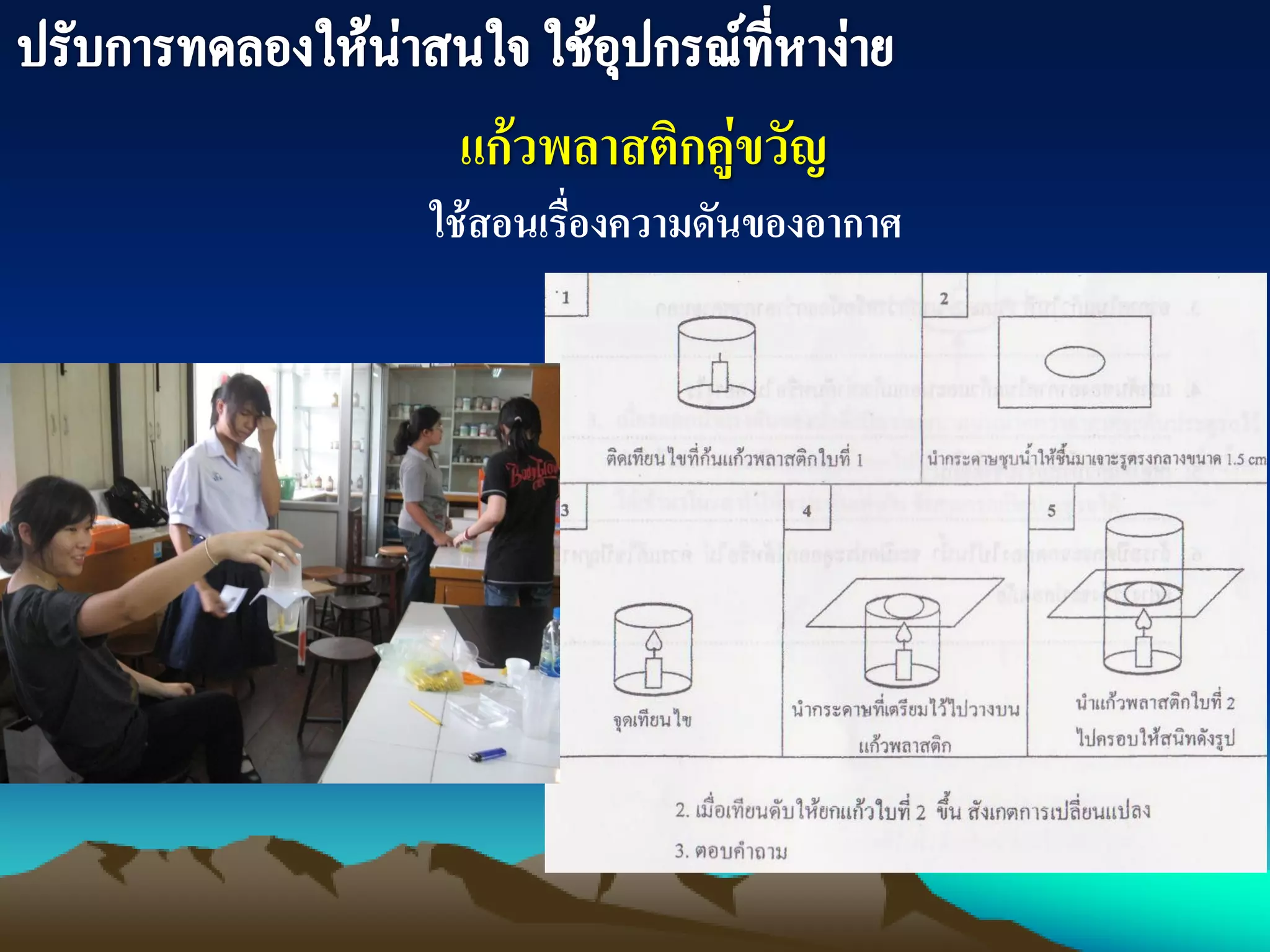 แก้วพลาสติกคู่ขวัญ
ใช้สอนเรื่องความดันของอากาศ
 