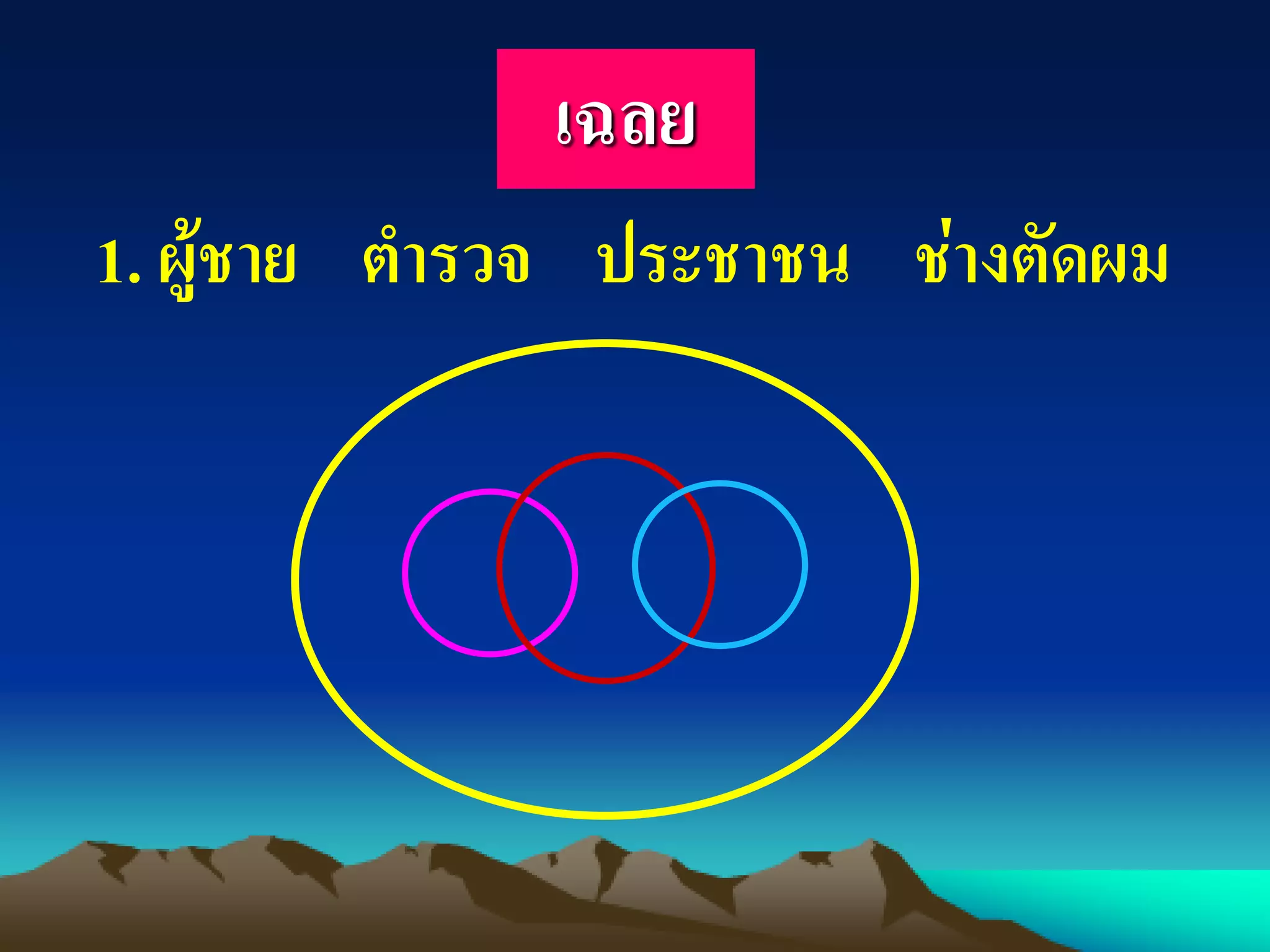 เฉลย
1. ผู้ชาย ตารวจ ประชาชน ช่างตัดผม
 