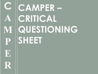 C
A
M
P
E
R
CAMPER –
CRITICAL
QUESTIONING
SHEET
 
