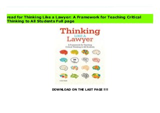 DOWNLOAD ON THE LAST PAGE !!!!
Download direct Thinking Like a Lawyer: A Framework for Teaching Critical Thinking to All Students Don't hesitate Click https://fubbooksinfo001.blogspot.com/?book=1646320077 Critical thinking is the essential tool for ensuring that students fulfill their promise. But, in reality, critical thinking is still a luxury good, and students with the greatest potential are too often challenged the least. Thinking Like a Lawyer:Introduces a powerful but practical framework to close the critical thinking gap. Gives teachers the tools and knowledge to teach critical thinking to all students. Helps students adopt the skills, habits, and mindsets of lawyers. Empowers students to tackle 21st-century problems. Teaches students how to compete in a rapidly changing global marketplace. Colin Seale, a teacher-turned-attorney-turned-education-innovator and founder of thinkLaw, uses his unique experience to introduce a wide variety of concrete instructional strategies and examples that teachers can use in all grade levels and subject areas. Individual chapters address underachievement, the value of nuance, evidence-based reasoning, social-emotional learning, equitable education, and leveraging families to close the critical thinking gap. Read Online PDF Thinking Like a Lawyer: A Framework for Teaching Critical Thinking to All Students, Download PDF Thinking Like a Lawyer: A Framework for Teaching Critical Thinking to All Students, Read Full PDF Thinking Like a Lawyer: A Framework for Teaching Critical Thinking to All Students, Download PDF and EPUB Thinking Like a Lawyer: A Framework for Teaching Critical Thinking to All Students, Read PDF ePub Mobi Thinking Like a Lawyer: A Framework for Teaching Critical Thinking to All Students, Downloading PDF Thinking Like a Lawyer: A Framework for Teaching Critical Thinking to All Students, Read Book PDF Thinking Like a Lawyer: A Framework for Teaching Critical Thinking to All Students, Read online Thinking Like a Lawyer: A Framework for Teaching Critical Thinking to All
Students, Read Thinking Like a Lawyer: A Framework for Teaching Critical Thinking to All Students pdf, Read epub Thinking Like a Lawyer: A Framework for Teaching Critical Thinking to All Students, Download pdf Thinking Like a Lawyer: A Framework for Teaching Critical Thinking to All Students, Download ebook Thinking Like a Lawyer: A Framework for Teaching Critical Thinking to All Students, Read pdf Thinking Like a Lawyer: A Framework for Teaching Critical Thinking to All Students, Thinking Like a Lawyer: A Framework for Teaching Critical Thinking to All Students Online Download Best Book Online Thinking Like a Lawyer: A Framework for Teaching Critical Thinking to All Students, Read Online Thinking Like a Lawyer: A Framework for Teaching Critical Thinking to All Students Book, Download Online Thinking Like a Lawyer: A Framework for Teaching Critical Thinking to All Students E-Books, Download Thinking Like a Lawyer: A Framework for Teaching Critical Thinking to All Students Online, Read Best Book Thinking Like a Lawyer: A Framework for Teaching Critical Thinking to All Students Online, Download Thinking Like a Lawyer: A Framework for Teaching Critical Thinking to All Students Books Online Download Thinking Like a Lawyer: A Framework for Teaching Critical Thinking to All Students Full Collection, Read Thinking Like a Lawyer: A Framework for Teaching Critical Thinking to All Students Book, Download Thinking Like a Lawyer: A Framework for Teaching Critical Thinking to All Students Ebook Thinking Like a Lawyer: A Framework for Teaching Critical Thinking to All Students PDF Read online, Thinking Like a Lawyer: A Framework for Teaching Critical Thinking to All Students pdf Download online, Thinking Like a Lawyer: A Framework for Teaching Critical Thinking to All Students Read, Download Thinking Like a Lawyer: A Framework for Teaching Critical Thinking to All Students Full PDF, Download Thinking Like a Lawyer: A Framework for Teaching Critical Thinking to All Students PDF
Online, Read Thinking Like a Lawyer: A Framework for Teaching Critical Thinking to All Students Books Online, Download Thinking Like a Lawyer: A Framework for Teaching Critical Thinking to All Students Full Popular PDF, PDF Thinking Like a Lawyer: A Framework for Teaching Critical Thinking to All Students Read Book PDF Thinking Like a Lawyer: A Framework for Teaching Critical Thinking to All Students, Download online PDF Thinking Like a Lawyer: A Framework for Teaching Critical Thinking to All Students, Download Best Book Thinking Like a Lawyer: A Framework for Teaching Critical Thinking to All Students, Read PDF Thinking Like a Lawyer: A Framework for Teaching Critical Thinking to All Students Collection, Read PDF Thinking Like a Lawyer: A Framework for Teaching Critical Thinking to All Students Full Online, Download Best Book Online Thinking Like a Lawyer: A Framework for Teaching Critical Thinking to All Students, Read Thinking Like a Lawyer: A Framework for Teaching Critical Thinking to All Students PDF files, Download PDF Free sample Thinking Like a Lawyer: A Framework for Teaching Critical Thinking to All Students, Download PDF Thinking Like a Lawyer: A Framework for Teaching Critical Thinking to All Students Free access, Download Thinking Like a Lawyer: A Framework for Teaching Critical Thinking to All Students cheapest, Download Thinking Like a Lawyer: A Framework for Teaching Critical Thinking to All Students Free acces unlimited
read for Thinking Like a Lawyer: A Framework for Teaching Critical
Thinking to All Students Full page
 
