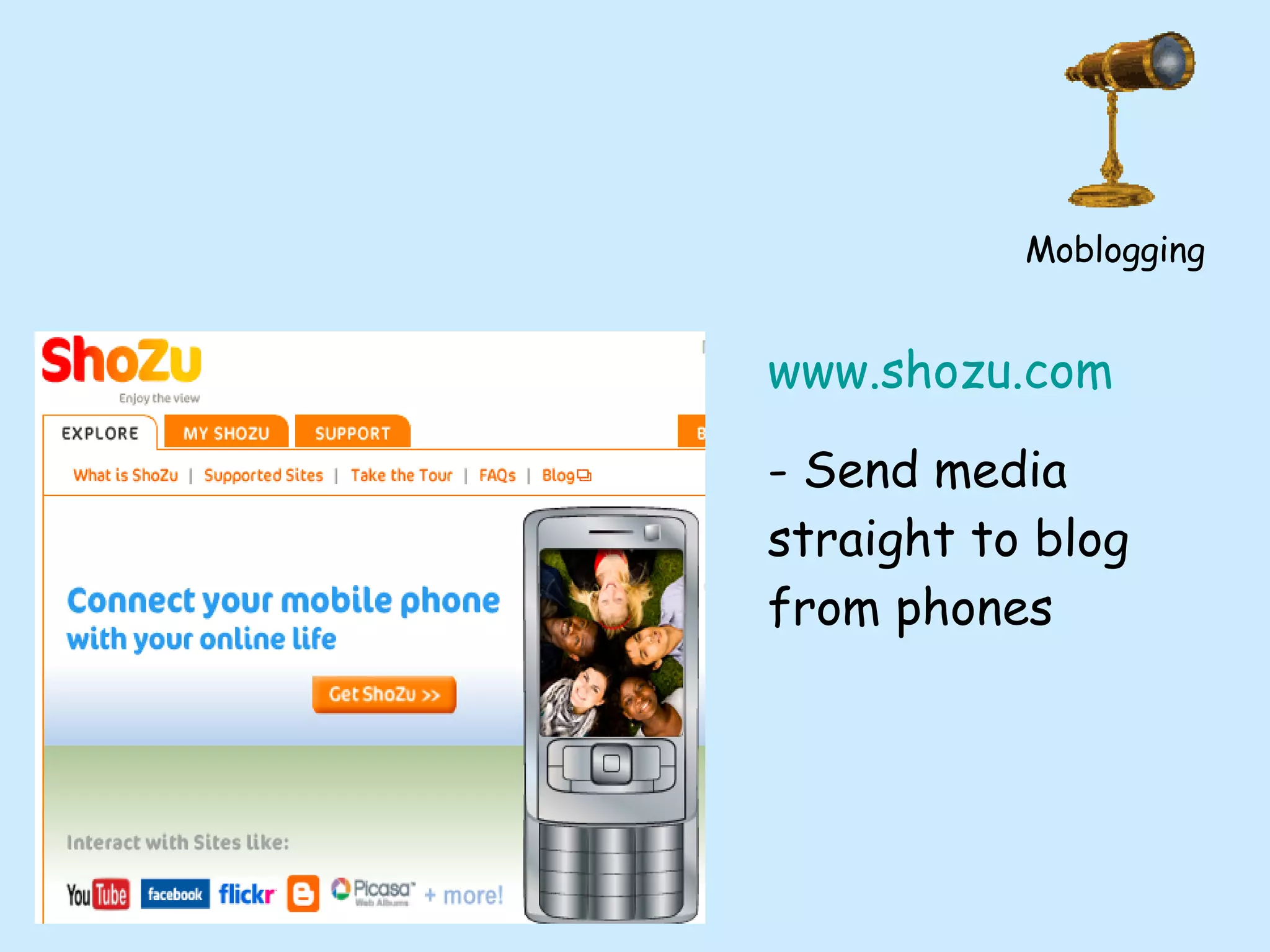 www.shozu.com - Send media straight to blog from phones Moblogging 