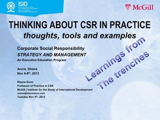 THINKING ABOUT CSR IN PRACTICE
thoughts, tools and examples
Corporate Social Responsibility
STRATEGY AND MANAGEMENT
An Exe...
