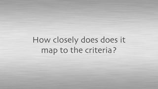 How closely does does it
map to the criteria?
 
