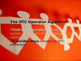 The DTC Operator Algorithm
Define the problem: Name the
system or the part of the system of
interest.
Consider ideas cre...