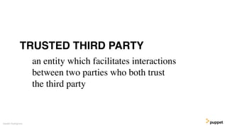 Gareth Rushgrove
an entity which facilitates interactions
between two parties who both trust
the third party
TRUSTED THIRD PARTY
 