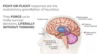 FIGHT-OR-FLIGHT responses are the
evolutionary grandfather of heuristics
They FORCE us to
make survival
decisions, LITERALLY
WITHOUT THINKING
 