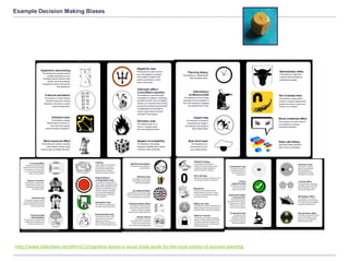 Example Decision Making Biases
http://www.slideshare.net/efern211/cognitive-biases-a-visual-study-guide-by-the-royal-society-of-account-planning
 