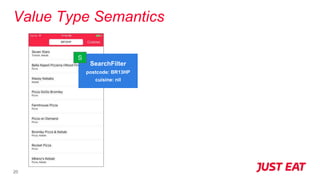 Value Type Semantics
20
SearchFilter
postcode: BR13HP
cuisine: nil
S
 