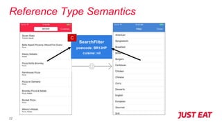 Reference Type Semantics
22
SearchFilter
postcode: BR13HP
cuisine: nil
C
 