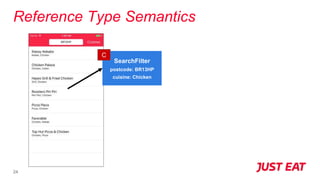 Reference Type Semantics
24
SearchFilter
postcode: BR13HP
cuisine: Chicken
C
 