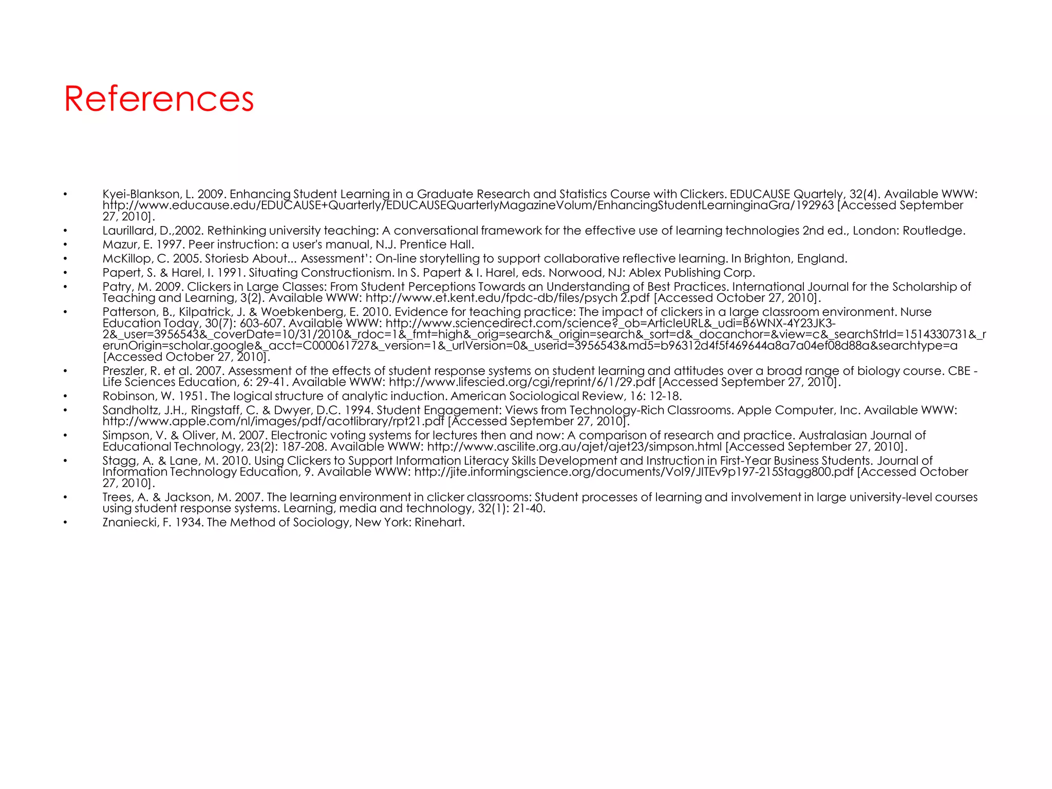 Astin, A. 1987. Achieving educational excellence. San Francisco: Jossey-Bass.